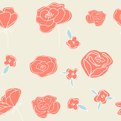 Poster - Floral vector seamless pattern with  flowers, leaves and twigs. Beautiful hand drawn bouquets in pastel colors in vintage style.