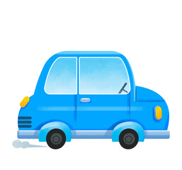 Blue cartoon car. The auto character is cute and funny. Print for a boy. Illustration isolated on white background clipart