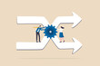 Change management, professional or expertise to manage company transformation or implement new process concept, business man staff team help turn gear cog to manage change direction arrows.