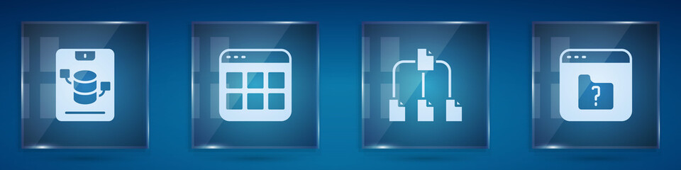 Aufkleber - Set Server, Data, Web Hosting, Browser files, Folder tree and File missing. Square glass panels. Vector