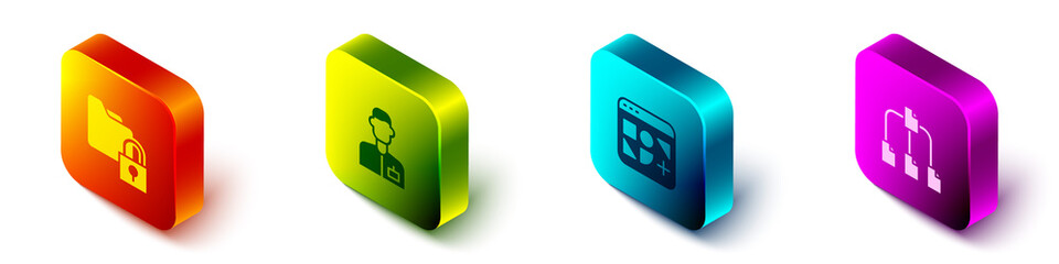 Aufkleber - Set Isometric Folder and lock, Analyst engineer, Different files and tree icon. Vector