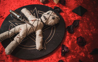 Voodoo Magic. Witchcraft with a doll. Concept of magic.	