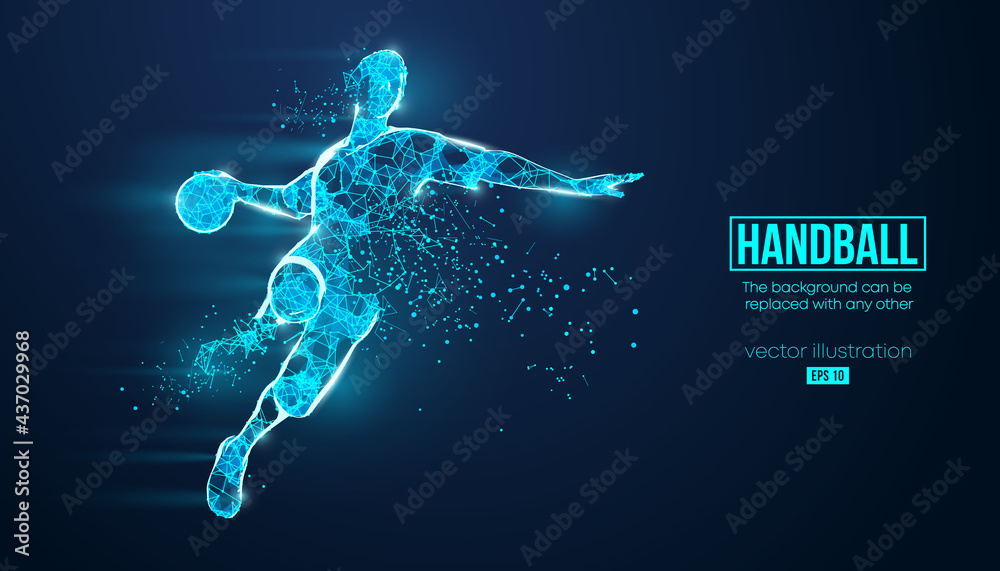 Handball Background Frame Abstract silhouette of a wireframe handball player from particles on ...