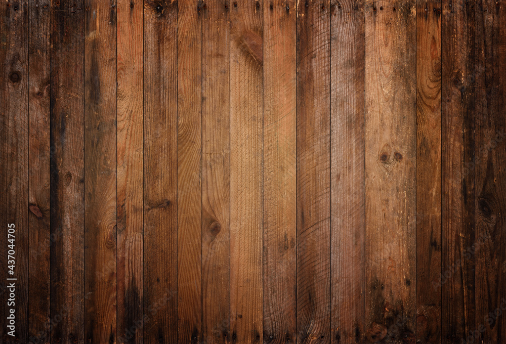 Old wood background texture. Vintage weathered rough planks with rusty nails, evenly sharp and detailed backdrop. - obrazy, fototapety, plakaty 