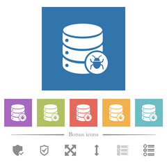 Poster - Database bug flat white icons in square backgrounds