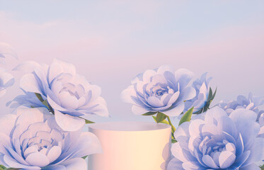 Aufkleber - Natural beauty podium backdrop for product display with purple rose flower. 3d rendering.