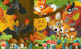 Fototapeta Dinusie - cartoon fun scene forest animals friends together