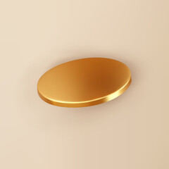 Wall Mural - 3d render gold geometric shape cylinder with shadows isolated on background. Golden glossy realistic primitive. Abstract decorative vector figure for trendy design