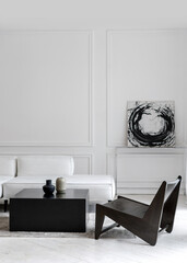 Wall Mural - Leather sofa in hotel room with abstract picture