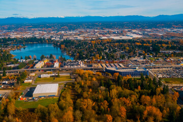 Wall Mural - Aerial view from window of airplane in Seattle, Washington State ,USA
 