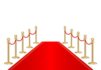 Red carpet and rope path barriers 3d. 