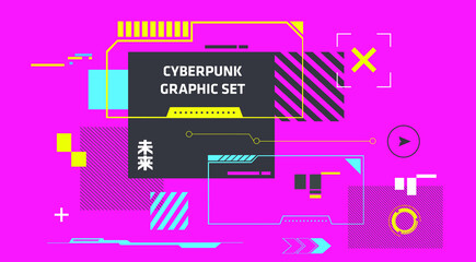 Poster - Set of Cyberpunk elements | Futuristic Stock vector modern technology colorful background | abstract high tech banner