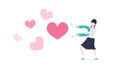 磁石でハートを引き寄せる日本人女性のイラスト素材 Stock ベクター | Adobe Stock