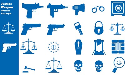 Wall Mural - Justice et armes en 20 icônes bleu, collection