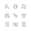 © bsd studio - Puzzle solving linear icons set. Investigate footprints. Message in bottle. Clues for riddles. Customizable thin line contour symbols. Isolated vector outline illustrations. Editable stroke