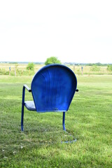 Sticker - Blue Lawn Chair in a Yard