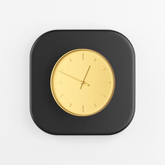Poster - Gold wall round clock icon. 3d rendering of black square key button, interface ui ux element.