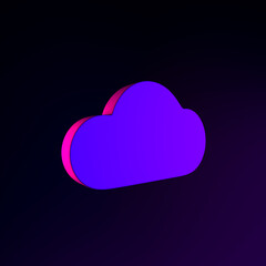 Poster - Neon flat cloud icon. 3d rendering ui ux interface element. Dark glowing symbol.