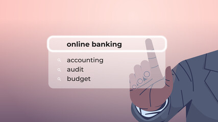 Poster - human hand choosing online banking in search bar on virtual screen internet networking concept