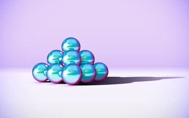 Poster - Chrome metal balls in pyramid stack with abstract calm and relaxing background