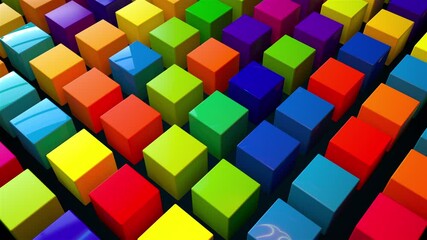 Poster - Geometric 3d render simple squares laid with lines on surface. Multicolored boxes in dynamic lighting with bright highlights. Digital wall creative presentation made of blocks