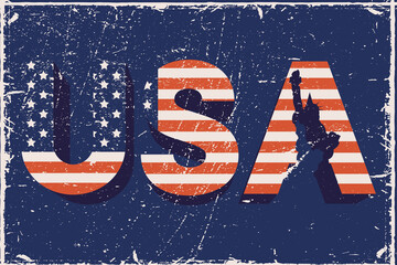 Poster - usa word with flag