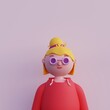 © beingeniusloci - Casual young girl with glasses, in hoodie with short hair. Young girl avatar in minimal art style. 3d illustration.