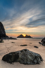 Canvas Print - Absolutely beautiful landscape images of Holywell Bay beach in Cornwall UK during golden hojur sunset in Spring