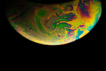 Wall Mural - Soap bubble. Abstract galaxy background with globe planet earth in universe space with sunlight on dark background. Concept of apocalypse, armageddon, doomsday.