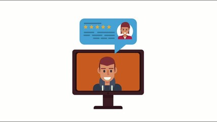 man with chat bubble in desktop social media
