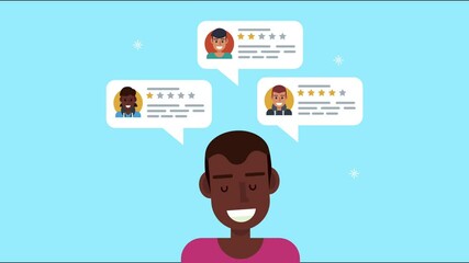 afro man with chat bubbles social media animation