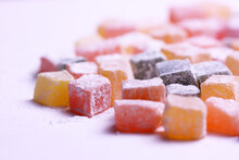 Lokum - Confectionery Product In The Form Of Soft, Translucent, Sugar-starch Cubes Sprinkled With Powdered Sugar. One Of The Most Famous Types Of Oriental Sweets.