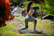 Resistance band fitness girl doing leg workout exercises with rubber strap elastic. Muscle activation for cellulite.
