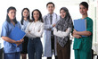 © sittinan - group of people multi occupation,Happy multicultural work team employees group looking at camera posing in office, , workforce members, business people managers standing together, portrait