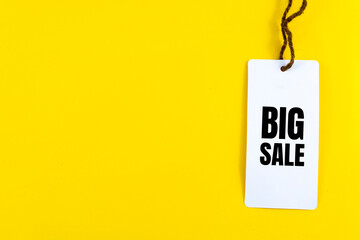 Poster - Big sale price tag with white string on yellow background
