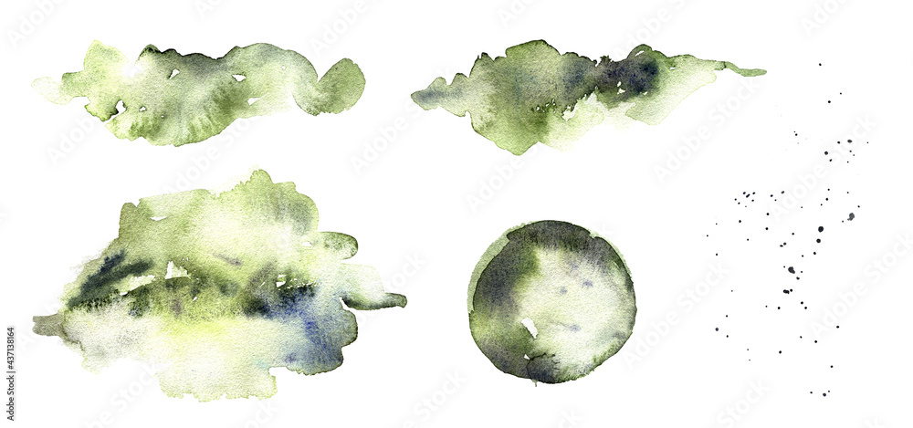 Beautiful abstract green watercolor hand painted splashes on white ...