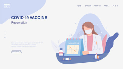 A doctor is looking at the calendar and looking at the vaccination date. Online web page concept template. flat design style minimal vector illustration.