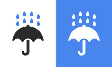 Umbrella Under Rain Against Water Drops Splash Icon. Rainy Weather Concept.
