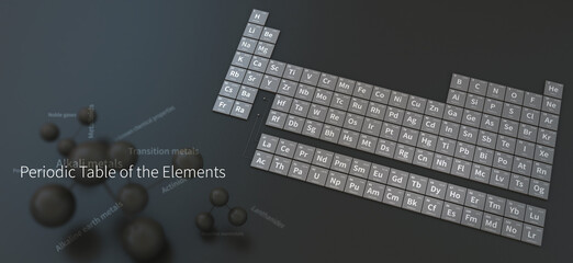 Wall Mural - element in spherical form. 3d illustration on the periodic table of the elements.