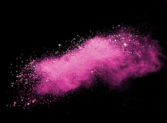 Wall Mural - pink powder explosion isolated on black background
