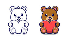 Cute Bear Holding Love Cartoon Coloring Pages For Kids