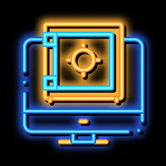 Poster - Computer Internet Safe Bank neon light sign vector. Glowing bright icon transparent symbol illustration