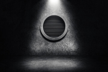 Wall Mural - empty space of studio dark room black concrete wall grunge texture background and spotlight.