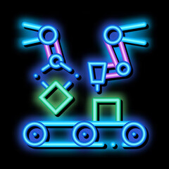 Wall Mural - Gathering Conveyer Artificial neon light sign vector. Glowing bright icon transparent symbol illustration