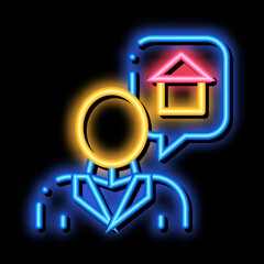 Poster - Character Man Thinking Dream Buy House neon light sign vector. Glowing bright icon transparent symbol illustration