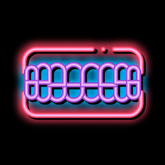 Canvas Print - Set Of False Teeth Stomatology neon light sign vector. Glowing bright icon transparent symbol illustration