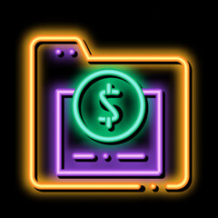 Poster - Financial Electronic Computer Folder neon light sign vector. Glowing bright icon transparent symbol illustration