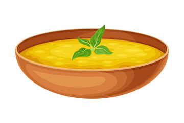 Canvas Print - Dal Tadka or Thick Soup of Lentil as Indian Dish and Main Course Served in Bowl and Garnished with Herb Closeup Vector Illustration