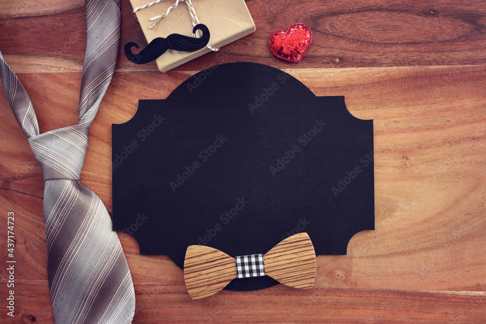 top view image of fathers day composition with vintage father's accessories and blackboard - obrazy, fototapety, plakaty 