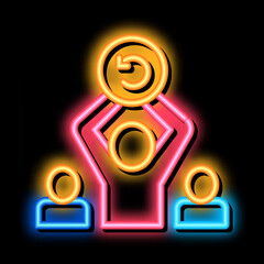 Poster - Man Silhouette Holding Over Head Agile Sign neon light sign vector. Glowing bright icon transparent symbol illustration